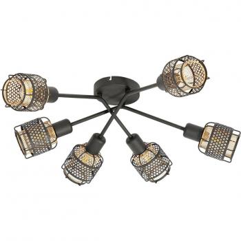 Lámpara de techo Lindby Eudoria, tipo plafón moderno de 6 luces en negro y oro, fabricada en metal, adecuada para salón y comedor, con casquillos E14