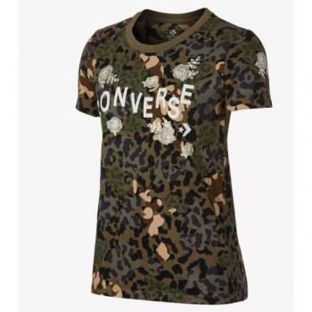 Converse Floral Animal Camo CREWT Dusky GRN Multi - Camiseta, Mujer, Verde