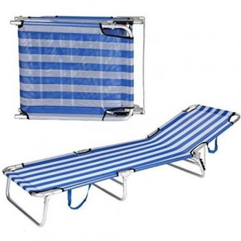 Solmar Tumbona Hamaca Silla Plegable Playa Piscina Camping Reposa Cabeza 5 Posiciones Azul Rayas