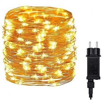 DeepDream Guirnalda de luces con enchufe,20M 200LED Alambre Cobre impermeable Navidad Luces Interior Intemperie para Decoración de Navidad,Jardín,Party,Bodas ,Blanco Cálido