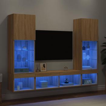 Mueble de TV Pared 5 Piezas con LED en Madera Ingeniería Roble Sonoma