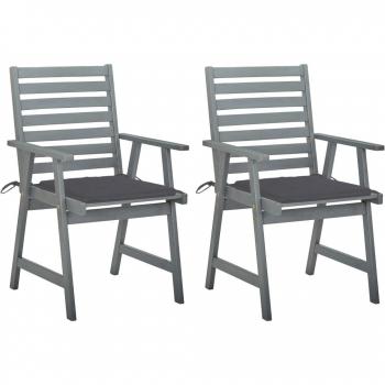 Sillas de comedor al aire libre con almohadas 2 piezas Acacia sólido