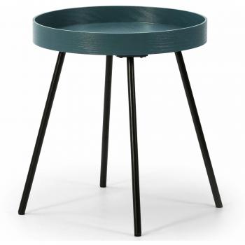 VS Venta-stock Mesa Auxiliar Mesa de Centro Redonda Sentora con Tapa de Madera en Azul y Patas metálicas en Color Negro Mate/DIAMETRO: 40 cm