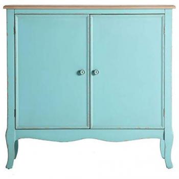Consola Leiden de Madera de Abeto en color Azul, dimensiones 90x35x86cm, estilo provenzal, con 2 puertas