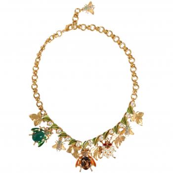 Multicolor Gold Brass Crystal Floral Bug Statement Necklace