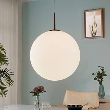 Lámpara colgante Marike de vidrio opal, 40 cm, moderna en blanco, E27, para salón y comedor