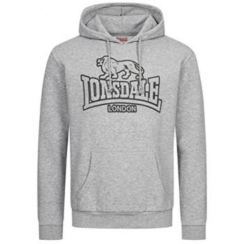 Lonsdale Fochabers Men's Regular Fit Hoodie, Marl Grey/Black, XXL