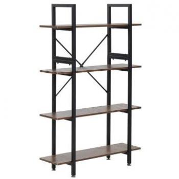 Librería industrial Beliani Darby de madera oscura y metal negro, 140 cm, con marco de acero, 4 niveles, parte posterior abierta y patas ajustables