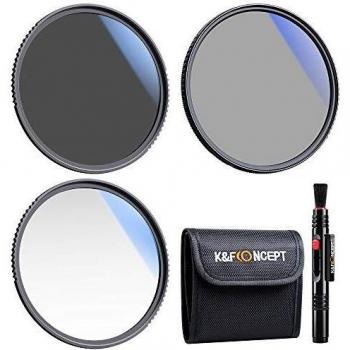 K&F Concept 3PCS Kit de Filtro Ultrafino MCUV/Filtro Polarizador CPL/Filtro Densidad Neutra ND4+Puma de Limpieza+Bolsa para 3 Filtros para Objetivo 52mm