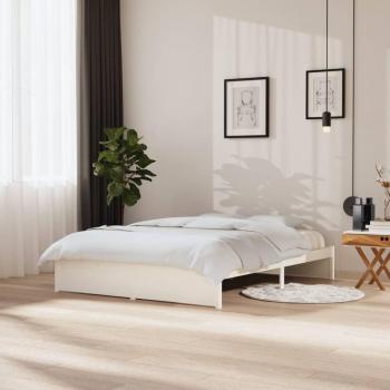 Estructura de cama de madera maciza blanca King Size 150x200 cm