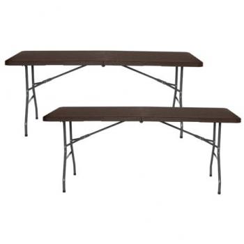 Pack 2 Mesas Plegables Rectangulares Efecto Madera 180x74x74cm