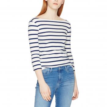 Polo Ralph Lauren SLV Btnk-3/4 Sleeve-Knit Striped Merc 1X1 RB, Camiseta de Manga Larga para Mujer, Mehrfarbig