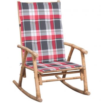Silla mecedora de bambú con amortiguador y cojín