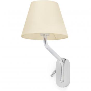 Aplique de pared Eterna con luz de lectura, cuerpo de acero, tela 47 cm, cromo/beige