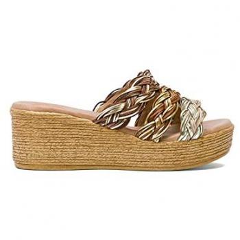 Sandalias de cuña para mujer Porronet 2962Cu en color marrón con cierre de hebilla