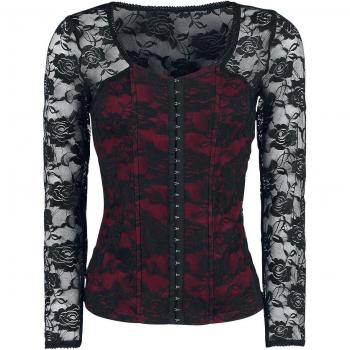 Gothicana by EMP Victoria Mujer Camiseta Manga Larga Negro/Burdeos 3XL