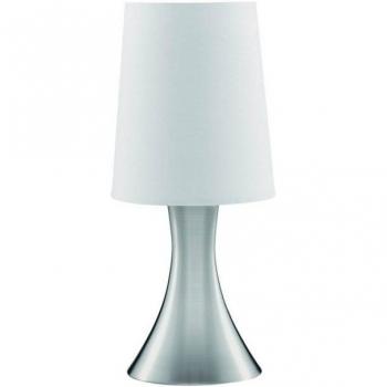 Lámpara de mesa táctil de 30 cm en plata satinada con pantalla blanca, E14