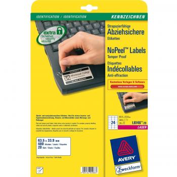 Avery L6146-20 Anti-Tamper White Self-Adhesive Labels