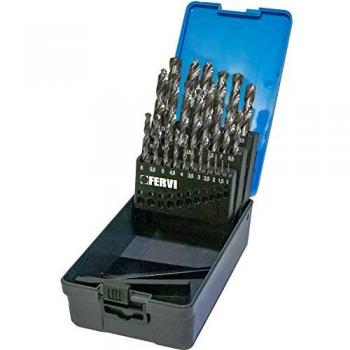 Fervi - Juego de brocas helicoidales con mango cilíndrico, derecha, serie corta, rectificadas, para trabajar materiales con resistencia r= 800 N/mm2 y Puntas hexagonales cilíndricas