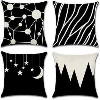 HuifengS Fundas de cojín de Lino Fundas de Almohada cuadradas Patrones geométricos Decorativos para sofás Camas Sillas Fundas de cojín 4 Piezas, 45 x 45 CM