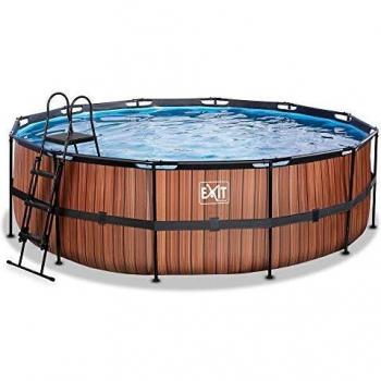 Piscina de Madera Ø450x122cm con Filtro de Arena y Escalera, Color Marrón