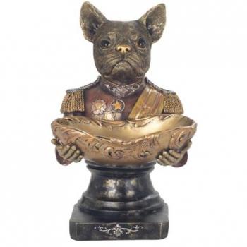 Figura de Perro Dorado Contemporáneo 36x22x22cm - Bandeja Decorativa de Resina Signes Grimalt