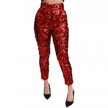 Dolce & Gabbana Red Sequined Cropped Trousers Pants - IT40|S, Skinny Trousers, female, Size: XS