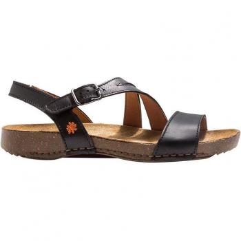Art I Breathe 1045 Grass Waxed Black Sandalias Planas de Piel para Mujer con Cierre de Hebilla