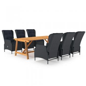 Juego de comedor para jardín de 7 piezas gris oscuro con estructura de aluminio, cojines acolchados, mesa rectangular y diseño moderno