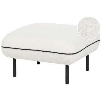 Otomana Retro Art Deco Bouclé Blanca con Patas de Metal Negro y Ribete Decorativo Cuadrada Acolchada Tonsberg