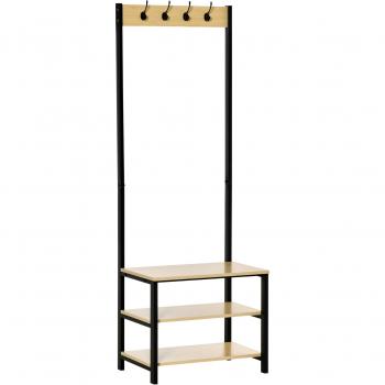 Perchero de Pie Metálico HOMCOM con 3 Estantes y 4 Ganchos, Colgador para Zapatos y Ropas, Dimensiones 60x40x175cm, Ideal para Pasillo y Entrada