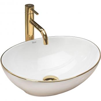Lavabo sobre encimera Rea Sofia Gold Edge - Color oro, diseño elegante, acabado brillante, material cerámico de alta calidad, dimensiones adecuadas para espacios modernos, fácil instalación y mantenimiento