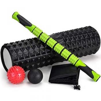 Odoland Foam Roller Kit 5-en-1, Kit de Rodillo Masaje Muscular con Rodillos de Espuma 45 cm, Roller Stick, Bolas Masaje y Spiky Ball, Kit de Rulo de Estiramiento para Relajación Muscular