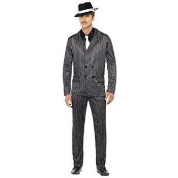 Smiffy'S 23687L Disfraz De Gánster Chaqueta De Raya Diplomática Y Pantalones, Pechera De Camisa Y Corbata, Negro, L - Tamaño 42-44