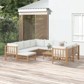 vidaXL 10-Piece Cream White Bamboo Garden Lounge Set with Cushions