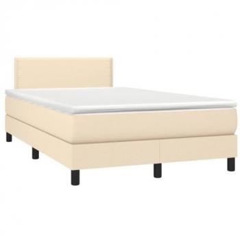 Cama box spring con colchón y luces LED tela crema 120x190 cm