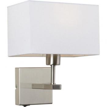 Lámpara de noche moderna Norte Nickel - Lámpara de noche moderna de níquel 1 luz con pantalla blanca, rectangular, E27