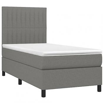 Cama box spring con colchón y luces LED en tela gris oscuro 90x200 cm