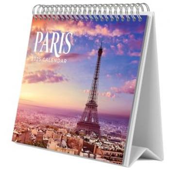 Calendario de escritorio 2025 Paris - Base resistente, multicolor, planificador mensual con espacio para anotar y vista mensual global