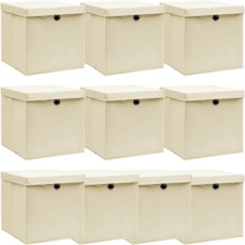 vidaXL Storage Boxes with Lid 10 pcs Cream 32x32x32 cm Fabric