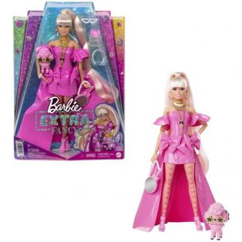 Barbie Extra Fancy Look Muñeca de Plástico Rosa con Vestido, Bata, Perrito y Accesorios, Rubia, para Mayores de 3 Años (Mattel HHN12)