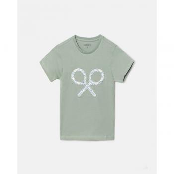 Camiseta de niño con estampado frontal de raqueta étnica en verde