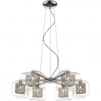Lámpara de Techo Colgante Nottingham Chrome con 6 Luces, diseño de malla, acabado cromado y vidrio Six, tipo de bombilla G9