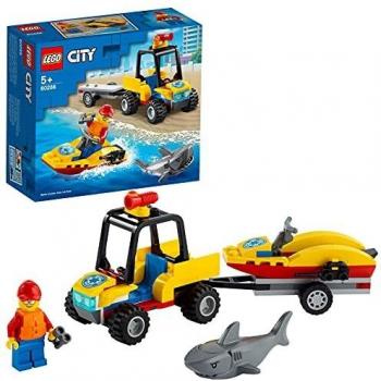 LEGO 60286 City Quad de Rescate Costero con Remolque, Juguete de Construcción con Moto de Agua y Figuras de Tiburón y Socorrista