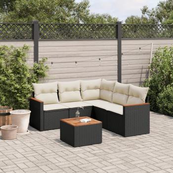 6-Piece Black Poly Rattan Garden Sofa Set with Cushions