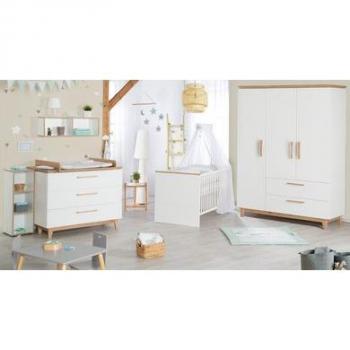 Conjunto de habitación infantil Finn - Cuna 70x140 cm, cómoda cambiador y armario, blanco y roble