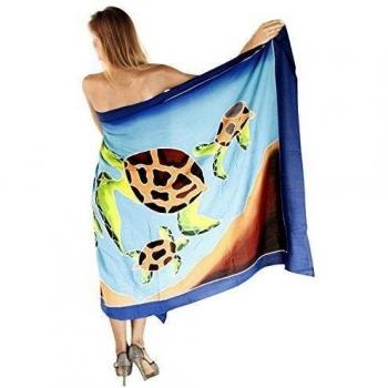 La falda del bikini lila encubrimiento rayón suave mano de pintura de la tortuga de natación azul 78x43inch