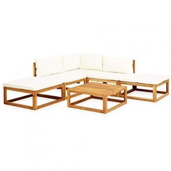 6-Piece Solid Acacia Wood Garden Lounge Set with Cushions