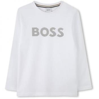 BOSS Kidswear - Camiseta de niño 100% algodón con logo frontal, manga larga, modelo J51218