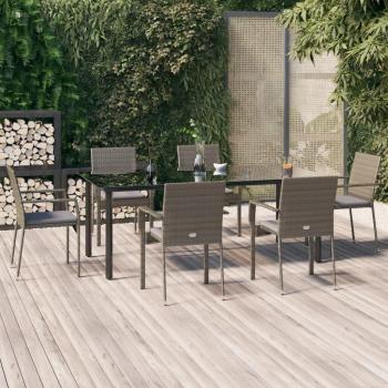 7-Piece Black and Grey Poly Rattan Garden Dining Set with Cushions